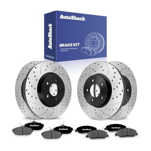 AutoShack SCD1081PR64132 Front and Rear Drilled and Slotted Brake Kit Rotors Black and Ceramic Pads Set of 4 Replacement for 2005 2006 2007 2008 2009 2010 Ford Mustang 4.0L V6 RWD