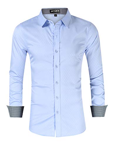 Kusonn Chemise Homme Manches Longues sans Repassage en Fibre de Bambou Bleu Claire M