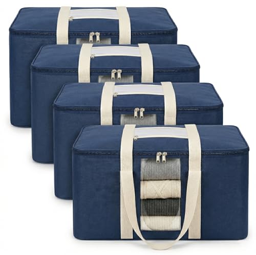 Image of EASY HOME 70 litre Storage Bags for Clothes | Cloth Storage Organizer with Zip Closure | Wardrobe Bag for Sarees, Quilts & Blankets | Moisture Proof Nylon Cover Bag (54x46x28 cm)