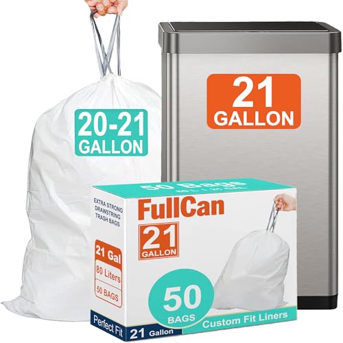 Image of 21 Gallon Heavy Duty Trash Bags 1.2 Mil THICK 50 Count White with Reinforced Drawstring Tear & Leak Resistant Fits All 20-21 Gallon and 65 Liter, 75 Liter, 80 Liter Trash Can White