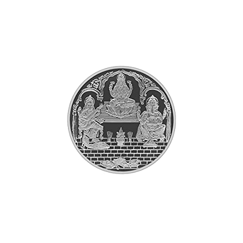 Image of MAA SILVER Pure Silver Laxmi Ganpati Saraswati Trimurti BIS Hallmarked Round Coin Chandi Sikka Perfect for Gifting Investment Diwali Dhanteras (999 Purity)