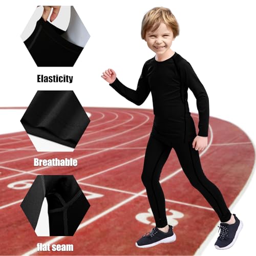 Boys Thermals Underwear Sets Kids Long Sleeve Base Layer Athletic Compression Top and Bottom Set for Running Sport2