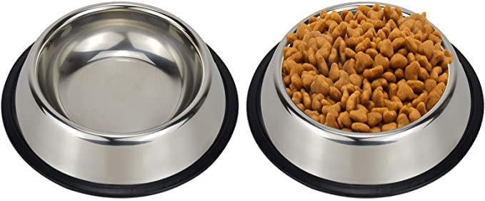 FUREVER-FRIENDS-Stainless-Steel-Cat-Food-and-Water-BowlRound-Non-Skid-Rubber-Ring-Small-CatDog-Feeding-Bowl-Steel-200-ml-Silver-Extra-SmallCat-Feeder-Portable-Pack-of-2