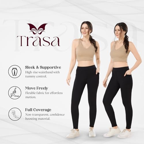 Image of TRASA Active Yoga Pants for Womens Gym High Waist with 3 Pockets, Tummy Control, Workout Pants 4 Way Stretch Yoga Leggings, Sizes - M,L,XL,2XL,3XL