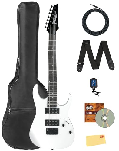 Ibanez GRG7221 RG GIO 7弦エレキギター - ギグバッグ、チューナー、楽器ストラップ、ケーブル、Austin Bazaar教則DVD、ポリッシュクロス付きホワイトバンドル
