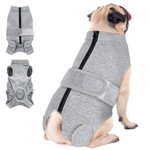 Image of SlowTon Dog Surgery Recovery Suit - Zipper On Dog Onesies After Surgery for Female Male Dogs, Abdominal Wounds Bandages Cone /E-Collar Alternative Dogs Surgical Body Suit (G, XS)