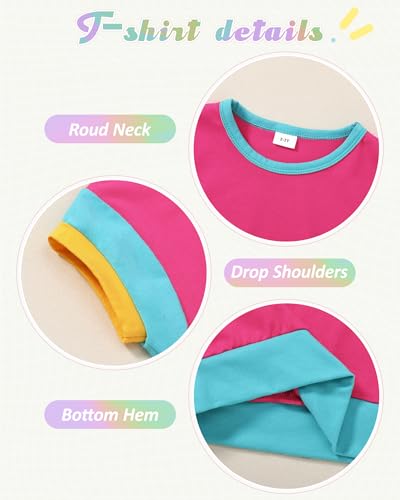 Image of SANMIO Toddler Girl Clothes Summer Toddler Girls Color Block Short Sleeve Shorts Sweatsuit Outfits 2 Piece Clothing Set