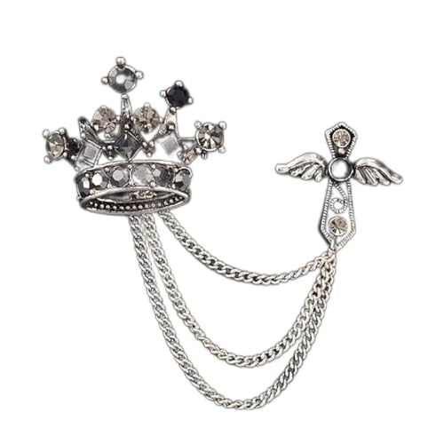 Broche homme avec chaîne et pampille couronne ange pour costume de mariage
