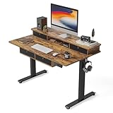 FEZIBO 48'' x 24'' Electric Standing Desk Adjustable Height with 4 Drawers, Home Office Stand Up Table with 4 Height-Adjustable Feets & 2 Hooks,Rustic Brown Top