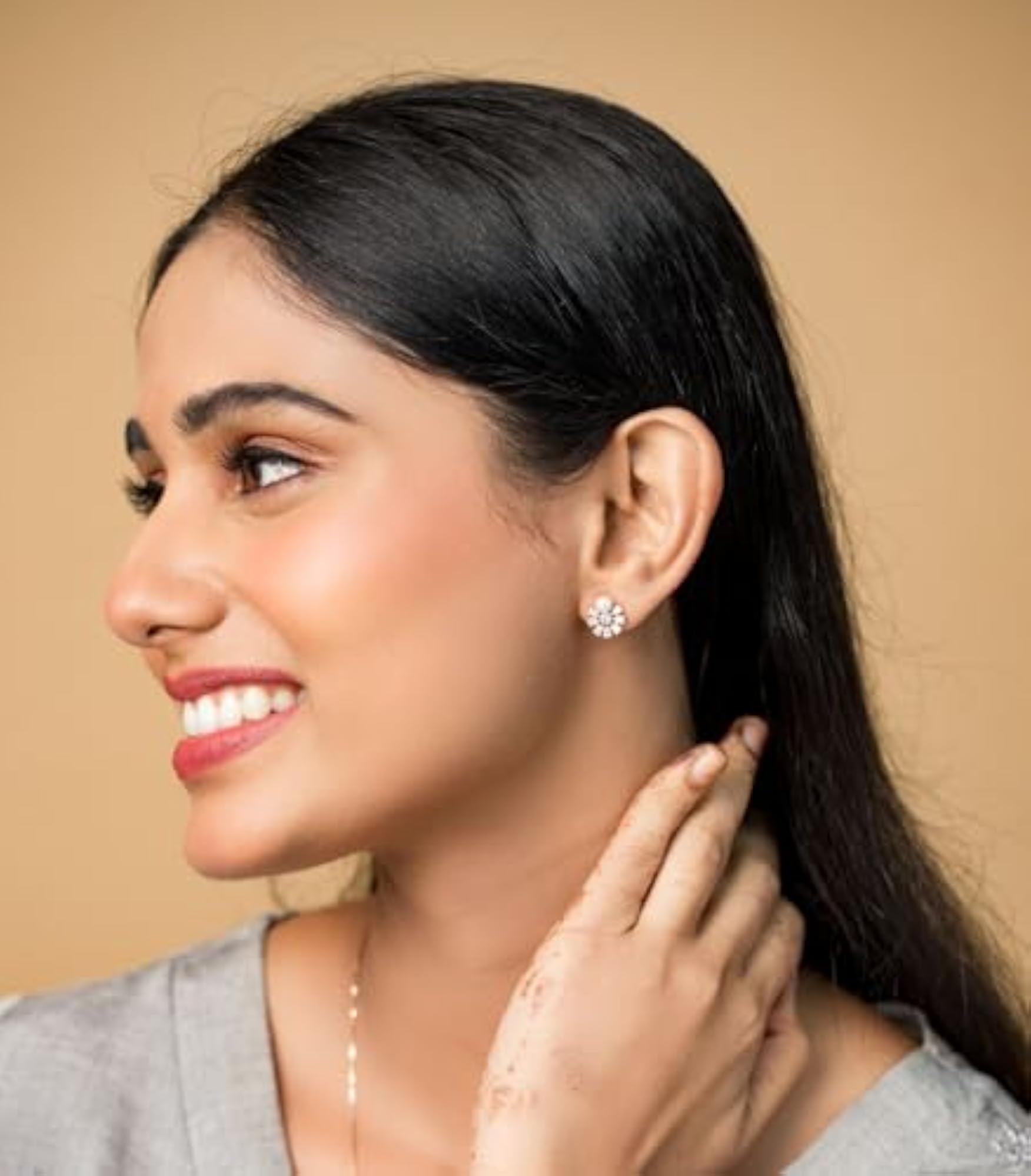 Women's 925 Sterling Silver Rose Gold Pearl Crystal Stud Earrings