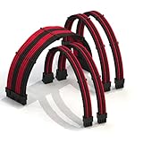 LINKUP 30cm スーパーソフトで柔軟なPSUケーブル延長スリーブ付きカスタムMod PC電力供給 コーム付き編み組み 5本入り | 1x 24 P | 2x 8 P（4 + 4）CPU | 2x 8 P（6 + 2）GPU | 300mm レッド＆ブラック