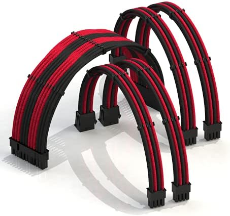 LINKUP - 30cm PSU Cable Extension Sleeved Custom Mod GPU PC Braided w/Comb Kit1 x 24 P (20+4)2 x 8 P (4+4) CPU2 x 8 P (6+2) GPU set300mm - Blue