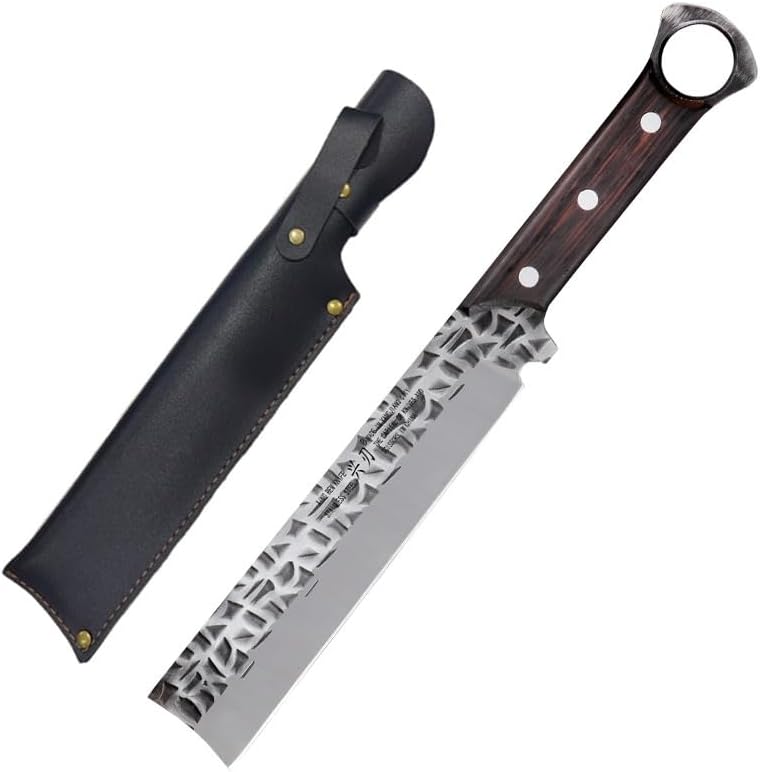 Meat Cleaver,Cleaver Knife 8.5 Inch Wood Chopper Knife Sharp Machete Butcher Hatchet Longquan Kitchen Knife Bone Poultry Tools Handmade Forged Knife (Color : Knife With Cover)