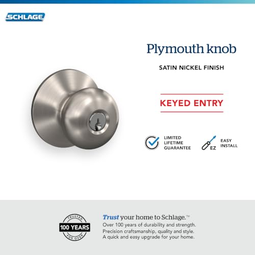 SCHLAGE Plymouth Keyed Entry Door Knob, Interior/Exterior, Satin Nickel - image 4