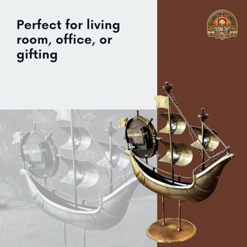 Image of Mitti Mahal Decorative Boat Table Clock ? Handcrafted Iron Vintage Nautical Style Desk Clock for Home & Office Decor | Maritime Boat Shape Decorative Timepiece for Living Room, Study Table