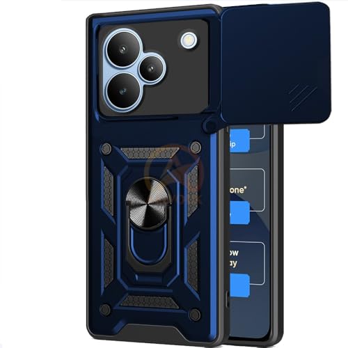 Image of Armor Bumper Back Cover Case for Realme P4 5G Rotating Camera Cover, Ring Holder & Kickstand | Heavy Duty & 360 Degree Protection Realme P4 5G Back Cover (Blue)
