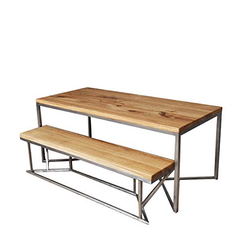 CosyWood Solid Oak Stainless Steel Dining Table (10 seater 240x90x75 cm)