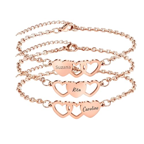 KWCLTH Bracciale cuore personalizzato 2～3 PCS Set, personalizzato inciso nome