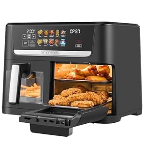 Steinborg® XXL Heißluftfritteuse Dual Zone 14 Liter (8L + 6L) Air Fryer 1700W mit 2 Kammern & 2 unabhängigen Garzonen, Digital Display 10 Programme 60–200°C ohne Öl frittieren Spülmaschinenfester Korb