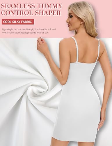 Image of SLIMBELLE Shapewear Slips For Under Dress Deep V Neck Adjustable Strap Tummy Control Full Slip Seamless Shaper For Women