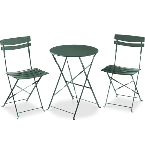 Best Choice Products 3-Piece Bistro Set, Space Saving Folding Design, Solid Steel, Outdoor Patio Furniture Set w/ 2 Chairs, Bistro Table - Dark Green