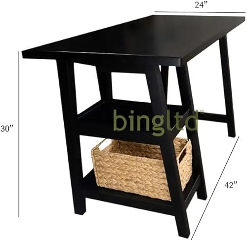 Miniatura 2 de BingLTD - Escritorio de cabaña en negro medianoche con cesta tejida (WH-TB301-BLACK)