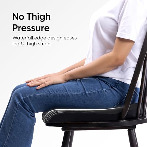 Image of Frido Cloud Seat Cushion with High-Density Memory Foam | Tailbone & Thighs Support Pillow | Washable Stretch Cover | Anti-Slip Base | Portable Handle | Ideal for Office, Car & Home Chairs, Black