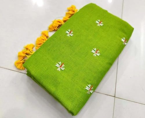 Image of Women's Floral Embroidered Handloom Pure Cotton Saree