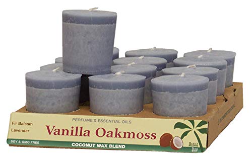 Aloha Bay Perfume and Essential Oil Blend Coconut Wax Candles (Tray of 12, Vanilla Oakmoss - Pale Blue - Fir Balsam, Lavender)