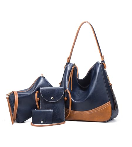 Image of myfriday 4 pcs Large Faux Leather Hobo Bag Set, Crossbody Card Purse Women | Oversized tote, crossbody, phone pouch and card purse keep daily essentials coordinated for travel and boho styling
