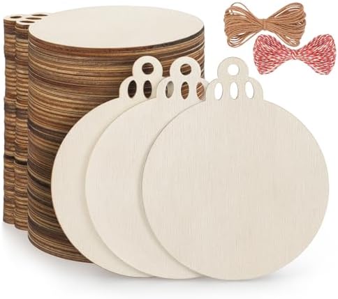Fuyit Wooden Christmas Ornaments, Unfinished Wood Slices Circle w...