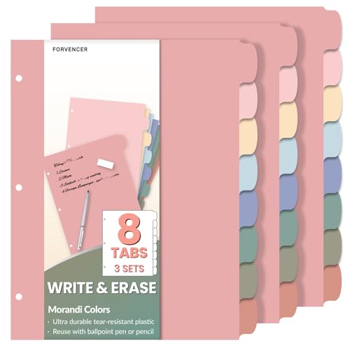 Forvencer 8-Tab Binder Dividers with Tabs,Big Tabs,Write&Erase tab Divider