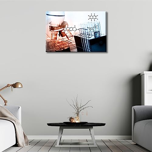 Image of TUMOVO Canvas Wall Art Clinical Laboratory Bathroom Decor Wall Art 1 Pieces Microscope Laboratory Research Wall Art Posters and Prints Framed Ready to Hang (12 inch Wx18 H)