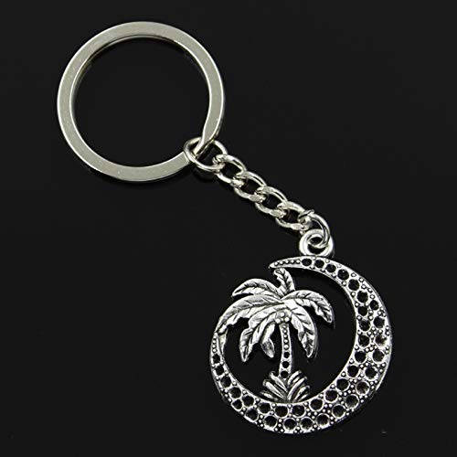 Preisvergleich Produktbild MNBVC 30Mm Schlüsselbund DIY Metallhalter Kette Baum Mond Kokosnuss 37X30Mm Silber Anhänger Geschenk