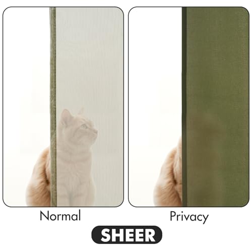 Image of MIULEE Olive Green Semi Sheer Privacy Curtains Drapes 2 Panels 52W x 63L | Semi sheer privacy, non-see-through, light filtering, fits kitchen, bathroom, bedroom
