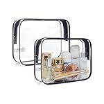 BAGSMART Clear Toiletry Bag, 2 Pack TSA Approved Travel Toiletry Bag Carry on Travel Accessories Bag Airport Airline Quart Size Bags Water Repellent Makeup Cosmetic Bag for Women (Black-2pcs)