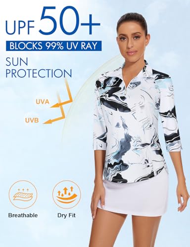 Image of Cucuchy Style Womens Golf Shirt 3 /4 Sleeve Quarter Zip Workout Tennis Tops Quick Dry UPF 50+ Shirts