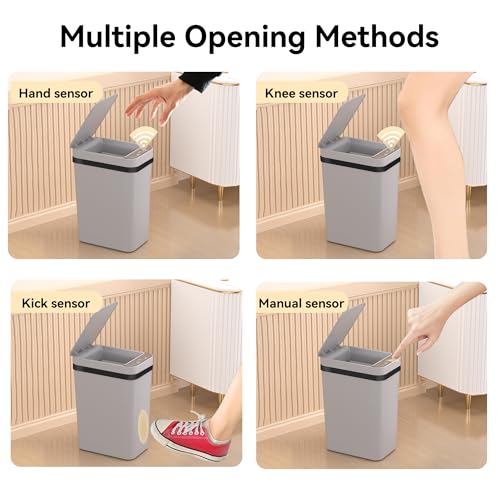 Image of FRESHLIX 3 Pack Bathroom Trash Can 2.6 Gallon Small Touchless Automatic Motion Sensor Trash Cans Slim Waterproof Garbage Bin with Lid for Kitchen, Office, Bedroom Black White Grey