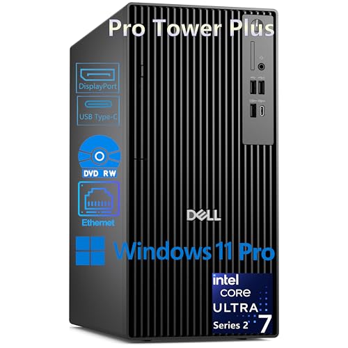 Dell Pro Tower Plus Desktop PC, Intel Core Ultra 7 265 20-Core up to 5.3GHz, 32GB DDR5 RAM, 2TB PCIe SSD, DVD-RW, 3 DisplayPorts, 2 USB-C, Intel AI Boost 13 Tops NPU, Windows 11 Pro - Business Tower
