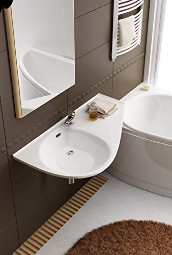 Eckwaschbecken Wandmontage 85x45 cm mit Hahnloch & Überlauf | Hängewaschbecken Avocado | Platzsparendes Waschbecken für kleine Bäder | Moderner Waschtisch, Hochwertiges Design