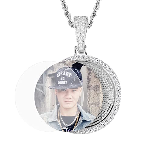 YIMERAIRE Personalized Hip Hop Memory Pendant Necklace Custom Picture Necklace Customized Photo Necklace Round Blank Pendant with 18 Rope Chain Jewelry Souvenir Gift