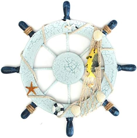 TOYANDONA Nautical Rowing Decoration Beach Wooden Boat Ship Steering Wheel Fishing Net Shell Home Wall Decor (Sailing)