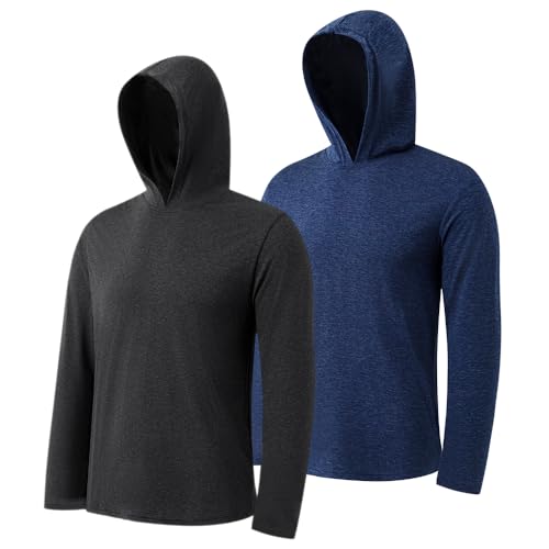 2PC Men's Athletic Hooded Shirts – Dry Fit Long Sleeve for Gym, Fishing & Sun Protection