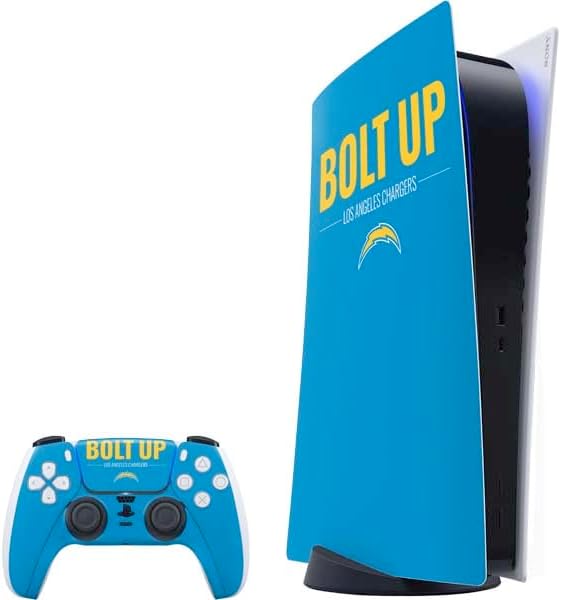 Skinit Decal Gaming Skin Compatible with PS5 Bundle - Officially Licensed NFL Los Angeles Chargers Black & White Design