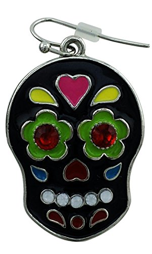 Sugar Skull Jewelry For Women - Black Gothic Day Of The Dead Earrings - Drop Dangle Fishhook Earrings For Halloween #TOP1