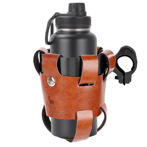 自転車用ドリンクホルダー - アルミ合金 レザーカバー付き | ハンドルマウントカップホルダー 自転車用,ロードバイク マウンテンバイク 電動スクーター 通勤 アウトドア 旅行 男女兼用