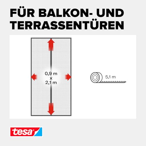 tesa INSECT STOP Magnetvorhang - selbstschließend - Insektenschutzvorhang mit Magneten für Balkon- und Terrassentüren - zur einfachen Montage ohne Bohren - 2,1 m x 0,9 m
