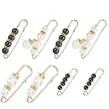 YUXIANLB 8PCS Pearl Brooch Pins, Decorative Safety Pins for Clothes, Faux Pearl Brooches for Women Girls Clothing Dress Pants Skirt Waist Tightener Pearl Pins (Black+White)