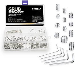 Foxbown Grub Screws, 240 PCS Cone Cup Point & 5 Allen Key Wrench Hex Head, M3/M4/M5/M6/M8 Metric Socket Screws Assorted, 304 Stainless Steel Threads Screw Kit for Home,Door Handles, Faucet