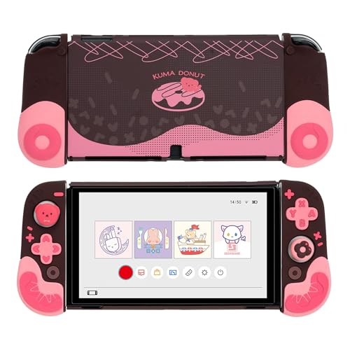 Protective Case for Switch OLED,Slim Cover Case,Separable Soft Silicone Protective Shell for Joycon with 2 Thumb Grip Caps- late - GeekShare Strawberry Choco